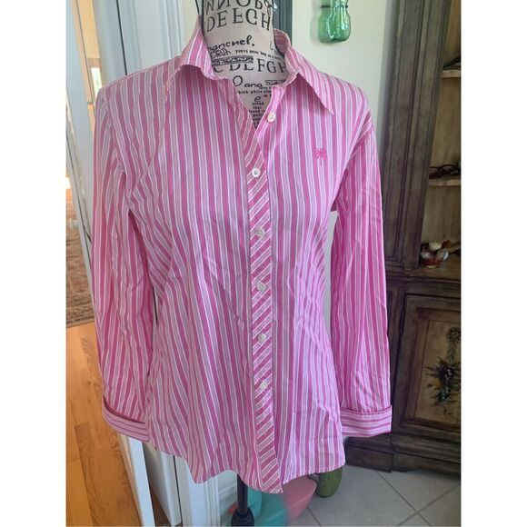 Lilly Pulitzer Pink White Cotton Striped Button Long Sleeve - Picture 1 of 10